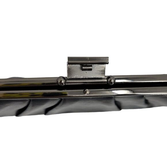 Jessica McClintock Evening Bag Black Convertible Clutch Faux Leather Gunmetal - Picture 7 of 17